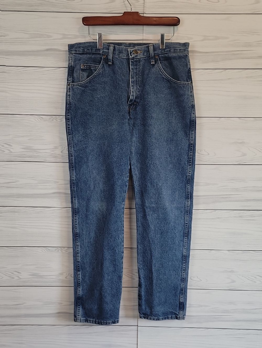 Wrangler Blue Denim Jeans Straight Leg Cotton Mens Size 34 X 32